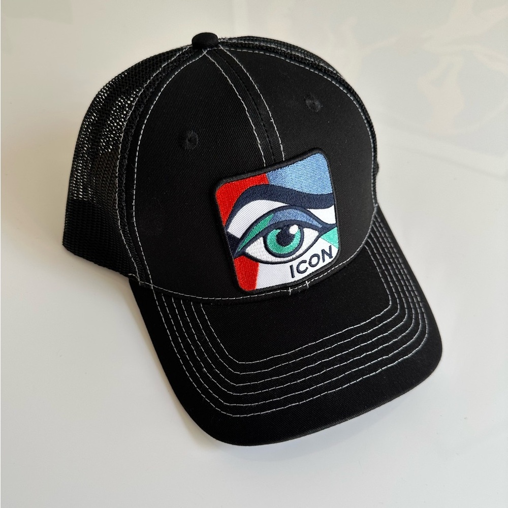 ICON Black Trucker Hat with Multicolor Eye Patch